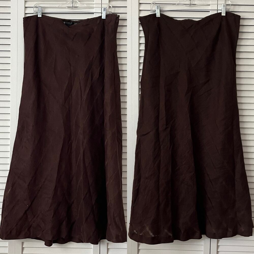 Carole Little brown Linen maxi skirt, linen, Size 14, fall, casual, witchcore.